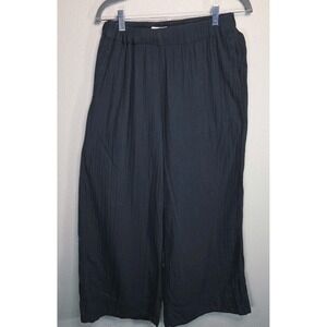 PACT Organic Cotton Crinkle Wide Leg Pants Medium Black Sustainable Lounge